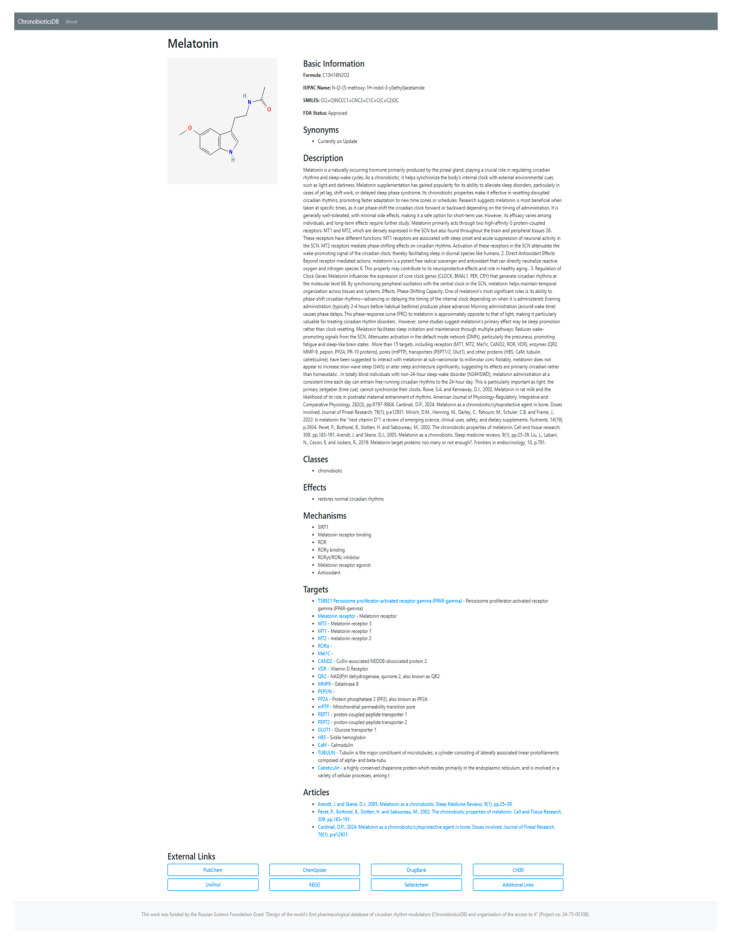 ChronobioticsDB: The Database of Drugs and Compounds Modulating Circadian Rhythms.
