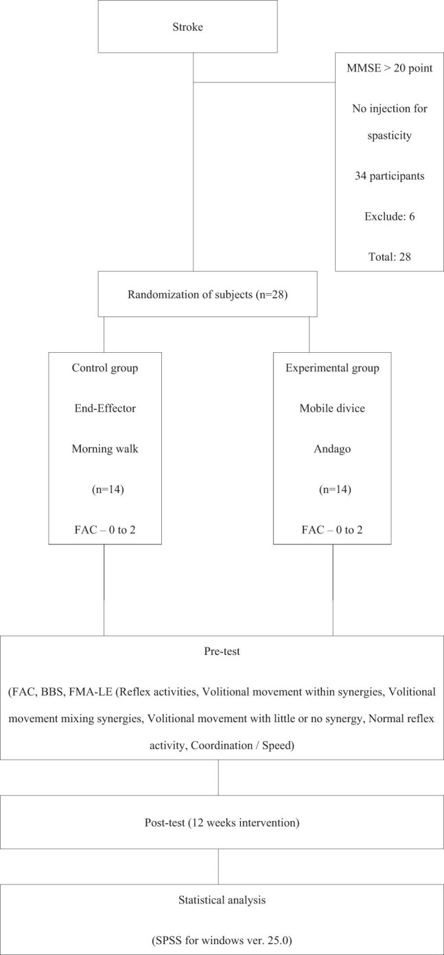 The effects of different types of RAGT on balance function in stroke patients with low levels of independent walking in a convalescent rehabilitation hospital.