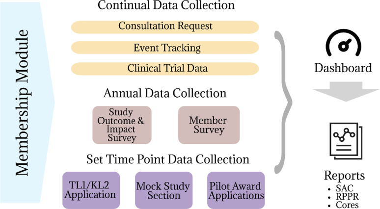 Building an evaluation infrastructure to capture process and progress within a Clinical and Translational Science Awards hub.