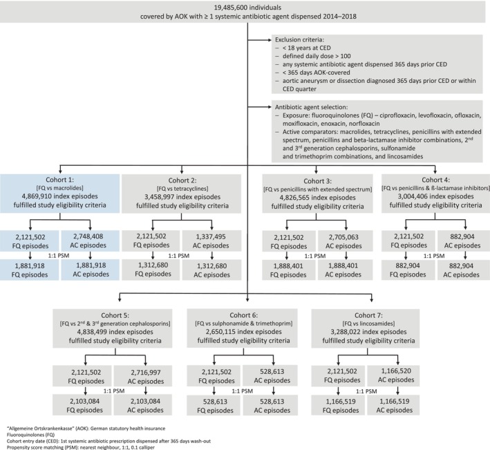 Fluoroquinolones and the risk of aortic aneurysm or dissection: A population-based propensity score-matched German cohort study.