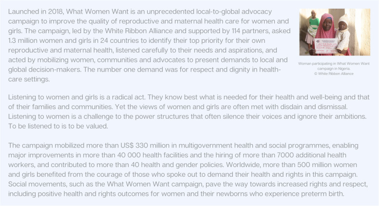 Born Too Soon: Progress and priorities for respectful and rights-based preterm birth care.