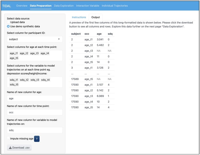 Software Application Profile: TIDAL-Tool to Implement Developmental Analysis of Longitudinal data.