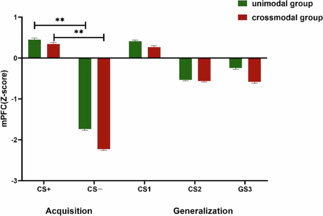 A visual generalization gradient of conceptual stimuli based on fear acquisition in visual and auditory modalities.