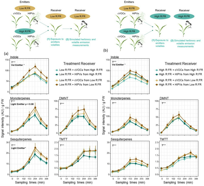 Volatiles from Low R: FR-Treated Maize Plants Increase the Emission of Herbivore-Induced Plant Volatiles in their Neighbors.
