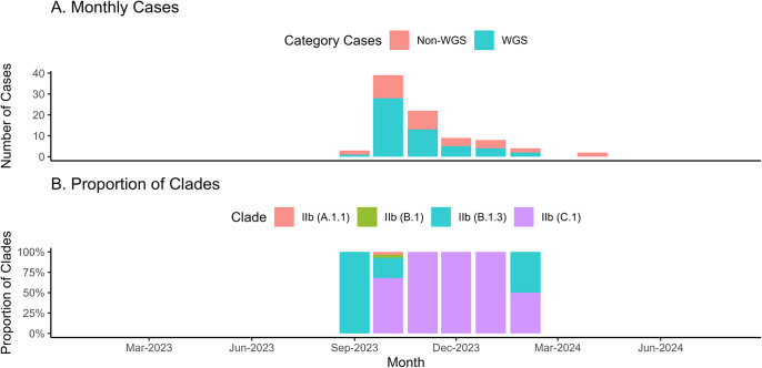 Molecular epidemiological surveillance of monkeypox virus in Indonesia from 2023 to 2024.