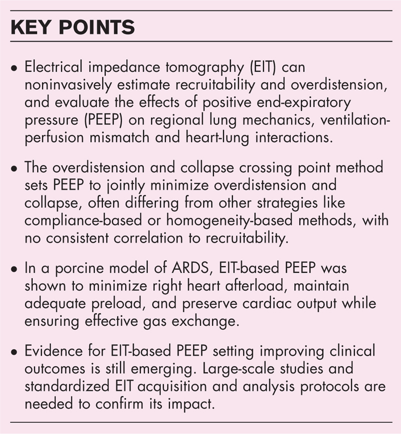 Electrical impedance tomography to set positive end-expiratory pressure.