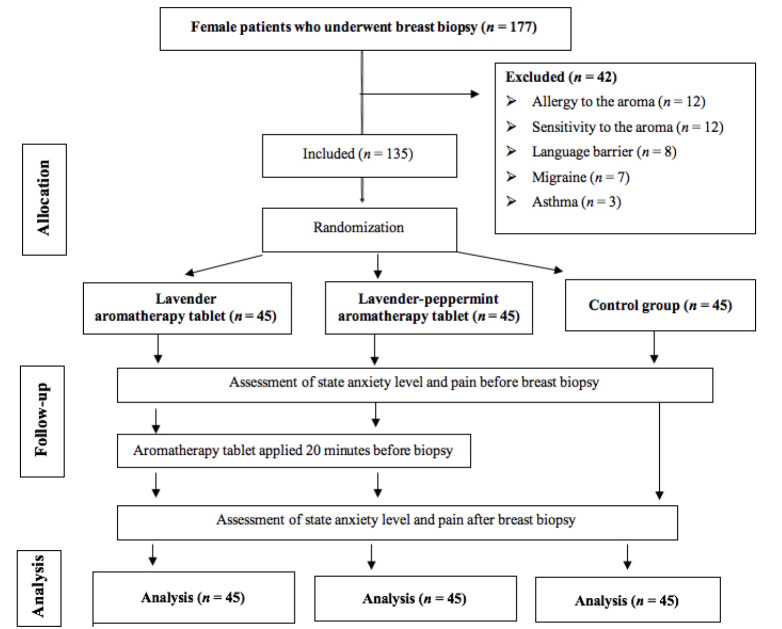 The Effect of Aromatherapy on Pain and Anxiety Levels Before Breast Biopsy: A Randomized Controlled Trial.