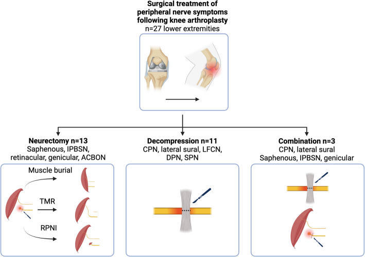 Surgical management of peripheral nerve symptoms following knee arthroplasty.