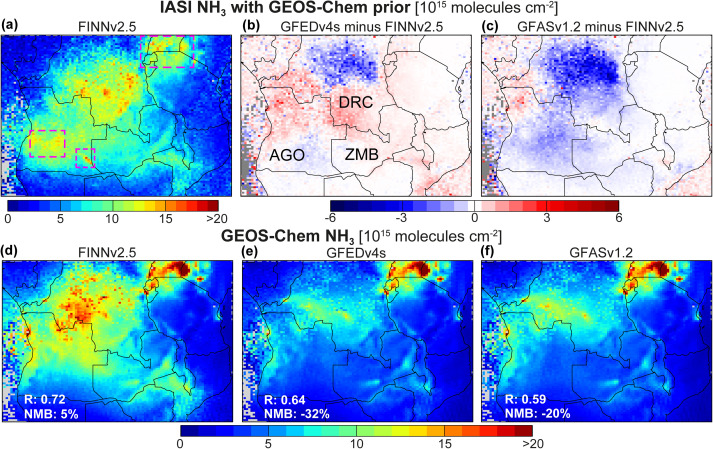 Subtropical southern Africa fire emissions of nitrogen oxides and ammonia obtained with satellite observations and GEOS-Chem.