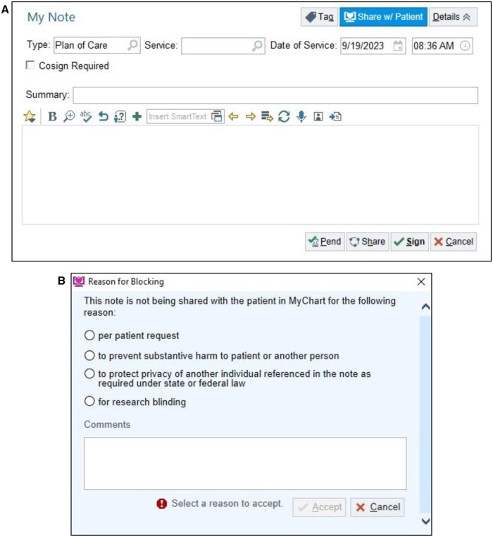 Case Report: A health system's experience using clinical decision support to promote note sharing after the 21st Century Cures Act.