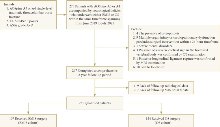 Endoscopic Decompression Combined With Percutaneous Pedicle Screw Fixation for AOSpine A3 or A4 Thoracolumbar Fractures With Neurological Deficits: A Retrospective Cohort Study.