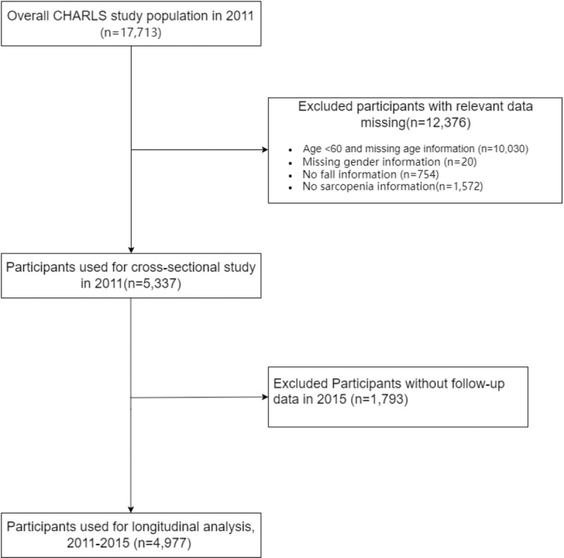 Association between sarcopenia and falls in Chinese older adults: Findings from the China health and retirement longitudinal study.