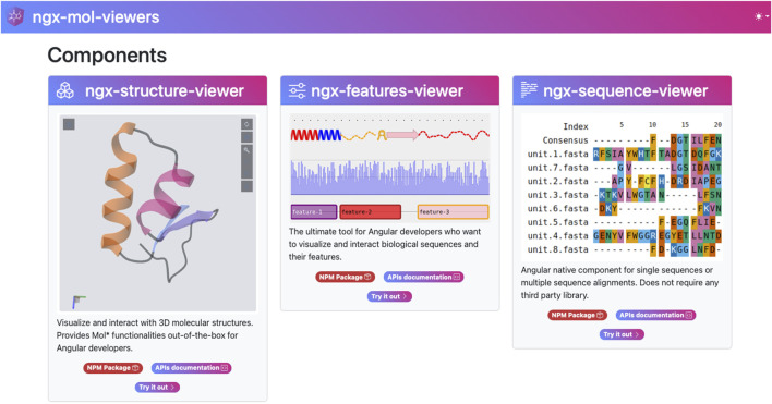 ngx-mol-viewers: Angular components for interactive molecular visualization in bioinformatics.