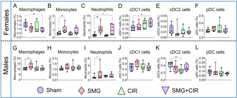 Sex-specific immune alterations in mice following long-term simulated microgravity and chronic irradiation.