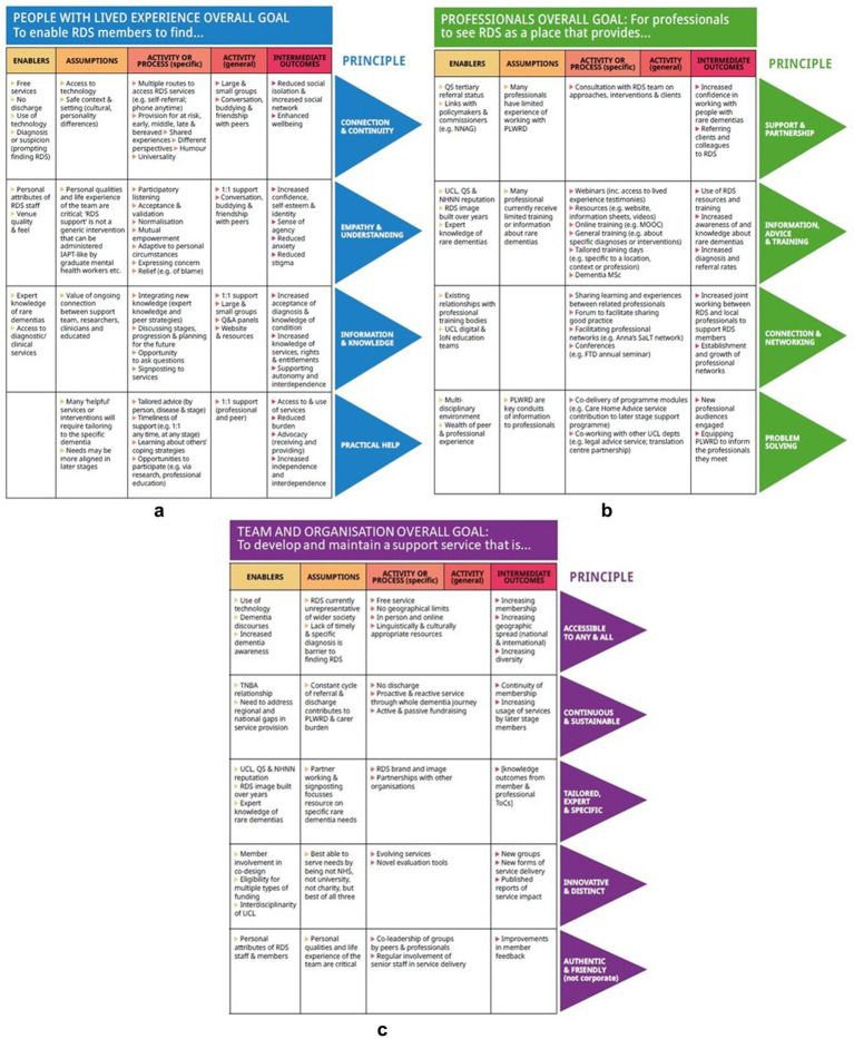 Designing an overview Theory of Change for a multi-component support community for people affected by rare dementia.