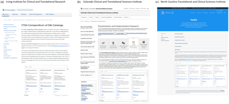 The Clinical and Translational Science Award compendium of dissemination and implementation science resource catalogs: Capacity building tools for clinical and translational scientists.