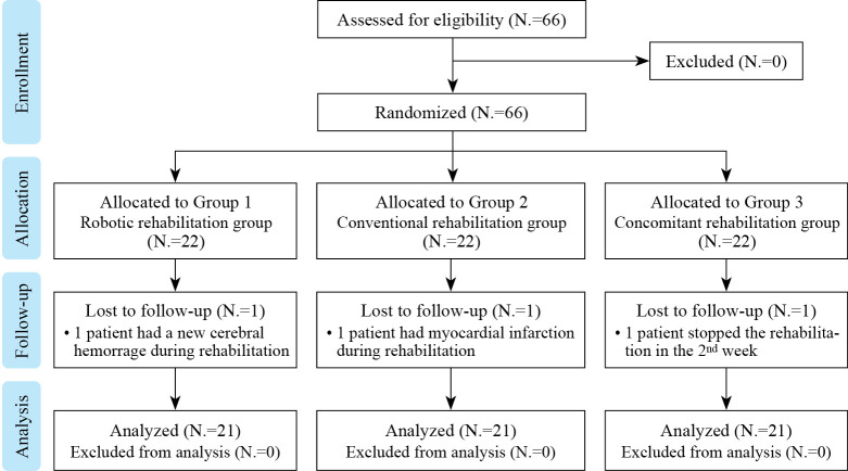 Individual and combined applied robotic hand rehabilitation and conventional rehabilitation for post-stroke hemiplegia: a prospective three-arm randomized study.