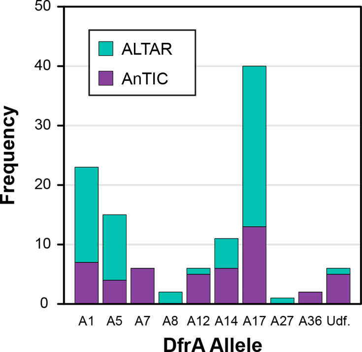 Trimethoprim resistance in <i>Escherichia coli</i> exhibits an allele-specific growth advantage.