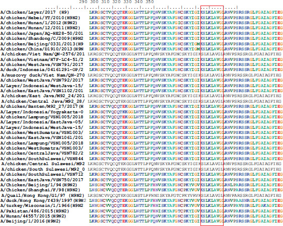 Isolation and identification of the H9N2 virus that caused the decline in poultry egg production in Indonesia from 2011 to 2018 using the RT-PCR-sequencing method.