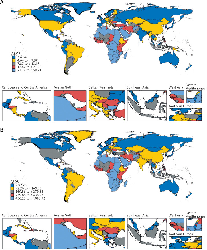 Hypertensive heart disease mortality trends attributable to high body mass index over the period 1990-2021 and projections up to 2040.
