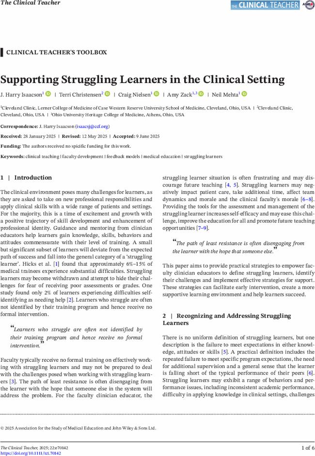 Supporting Struggling Learners in the Clinical Setting