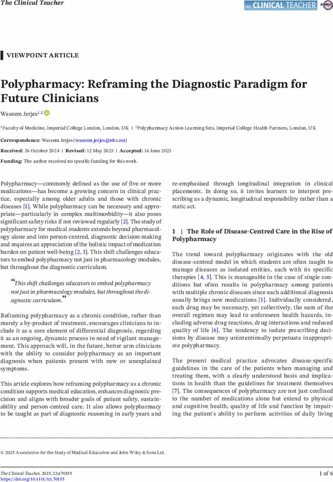 Polypharmacy: Reframing the Diagnostic Paradigm for Future Clinicians