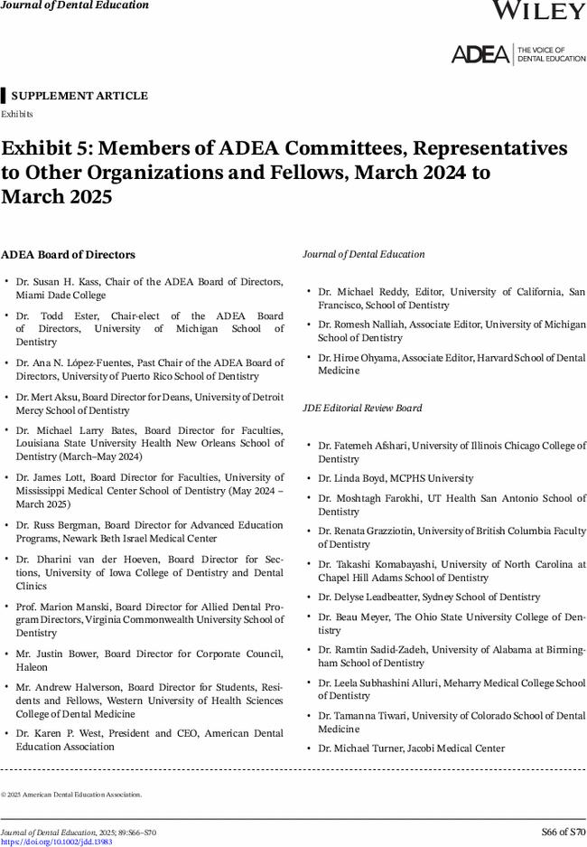 Exhibit 5: Members of ADEA Committees, Representatives to Other Organizations and Fellows, March 2024 to March 2025