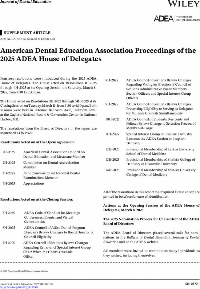 American Dental Education Association Proceedings of the 2025 ADEA House of Delegates