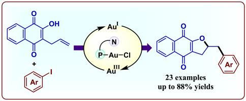 A route to dihydrofuran fused naphthoquinones via gold-catalyzed oxyarylation of alkenes