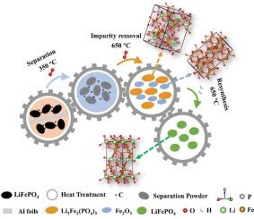 Recovery of lithium iron phosphate cathode material from spent lithium-ion batteries using gradient pyrolysis