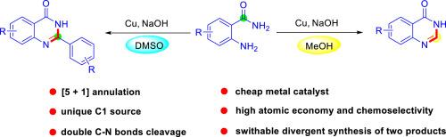 Solvent-controlled selective synthesis of quinazolinones and 2-arylquinazolinones via copper-catalyzed [5 + 1] annulation