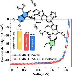 Leveraging rhodamine-terminated small molecule acceptors for high open-circuit voltage and improved efficiency in organic solar cells