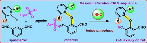 Dynamic Kinetic Resolution Approach to C–O Axially Chiral Benzonitriles via N-Heterocyclic Carbene-Catalyzed Atroposelective Imine Umpolung