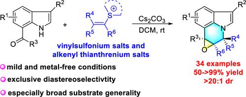 Complex Alkaloid-Type Polycycles via Aza-Michael/Epoxidation of Indole-7-Carbaldehydes with Vinyl Sulfonium Salts and Alkenyl Thianthrenium Salts
