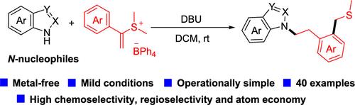 Chemo- and Regioselective Sequential Addition/[2,3]-Sigmatropic Rearrangement Reaction of Vinylsulfonium Salts with N-Heterocycles: Access to Functionalized Benzylic Thioethers