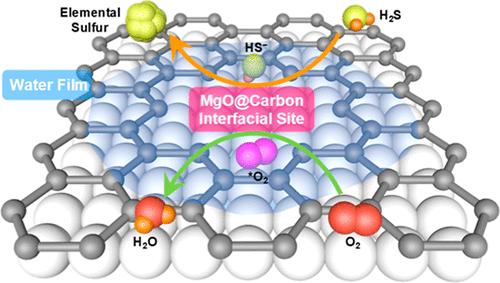 Water Film Theory-Guided Design of MgO@Carbon Nanoflowers for Room-Temperature H2S-Oxidation: Synergistic Effect Enabling Ultrahigh Carbon Utilization