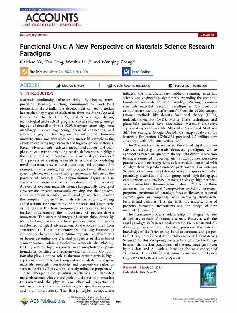 Functional Unit: A New Perspective on Materials Science Research Paradigms