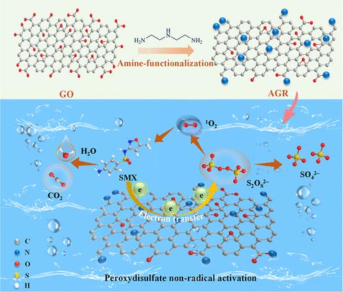 Non-Radical Activation of Peroxydisulfate by Amine-Functionalized Graphene for Sulfamethoxazole Degradation: Insights into Performance and Mechanism