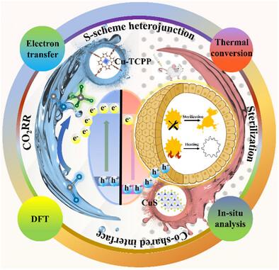 Building S-Scheme p-n Junction by the In Situ Sulfidation of Cu-TCPP Toward Boosted Photocatalytic Activity for CO2 Photoreduction and Sterilization