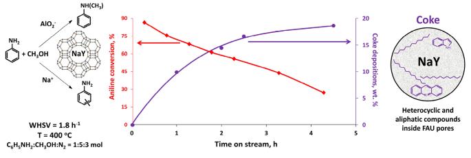 Deactivation of NaY in Aniline Alkylation with Methanol: Accumulation Kinetics, Composition, and Localization of Coke Deposits