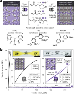 Multimaterial 3D-printed structures from colour-selective resins