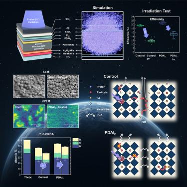Enhancing radiation resilience of wide-band-gap perovskite solar cells for space applications via A-site cation stabilization with PDAI2