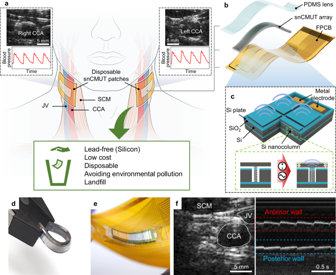 Silicon nanocolumn-based disposable and flexible ultrasound patches
