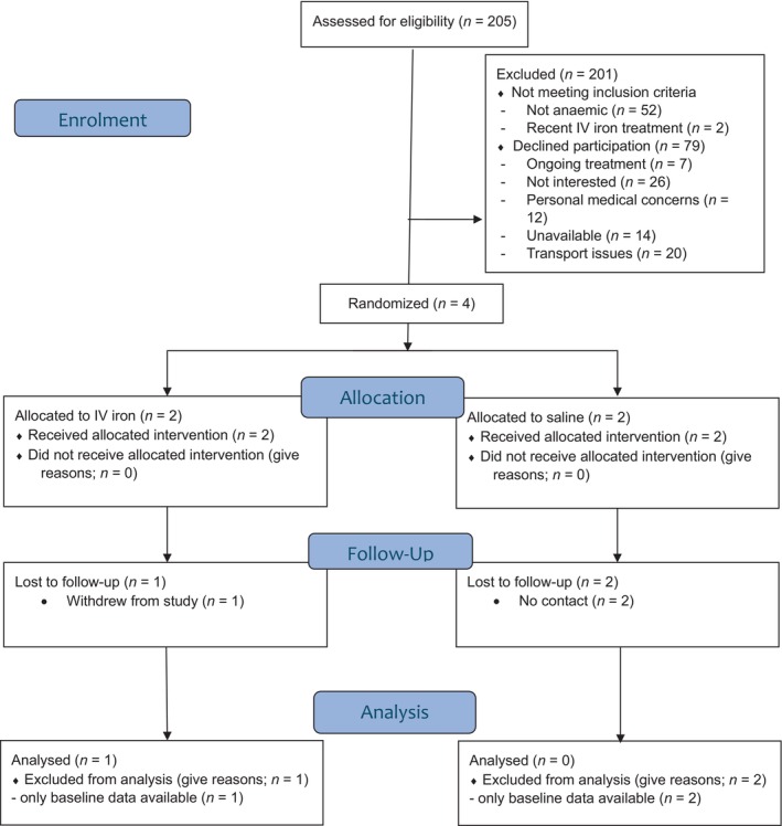 Feasibility of conducting a randomized controlled trial to explore the muscular influence of post-operative intravenous iron treatment for anaemia after major abdominal surgery.
