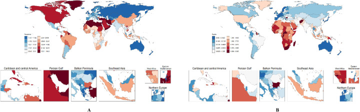 Burden of hypertensive heart disease among women of childbearing age in global, regional, and national regions from 1990 to 2021 and projection until 2040.