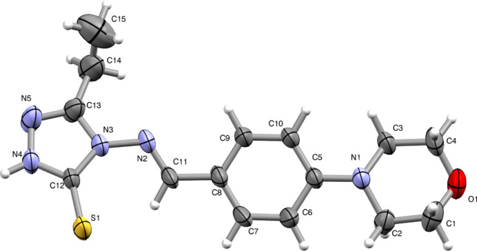 X-ray structural insights and computational analysis of the compound 5-ethyl-4-[(4-morpholino­benzylidene)amino]-2,4-di­hydro-3H-1,2,4-triazole-3-thione