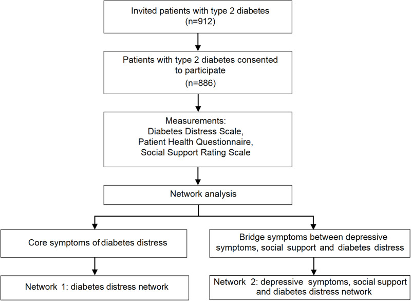 Network Analysis of Depressive Symptoms, Social Support, and Diabetes Distress Among Patients with Type 2 Diabetes: A Cross-Sectional Study.