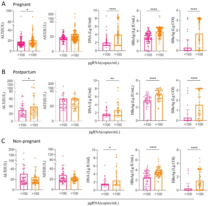 Profiles and kinetics of PgRNA and clinical characteristics in pregnant, postpartum, and non-pregnant women with chronic HBV infection.