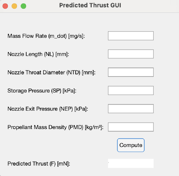 A neural network based approach for thrust prediction in cold gas propulsion systems.