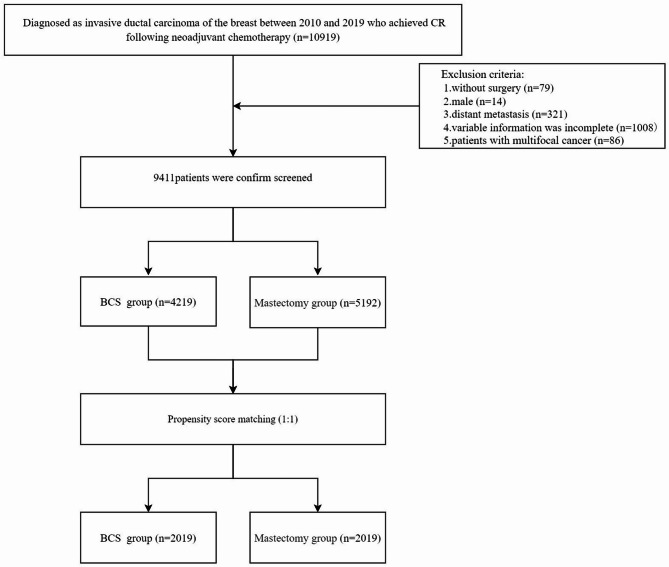 The prognostic differences between breast-conserving surgery and mastectomy in patients with invasive ductal carcinoma who achieved complete response following neoadjuvant chemotherapy: a propensity score matched analysis based on the SEER database.